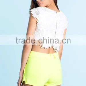 Full Zip Closure Cap Sleeve Crochet Crop Top Women Top Selling Products in thumbnail-5