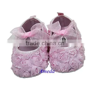 Baby Girls Light Pink Rosettes Ribbon Crib Shoes NB-18M thumbnail-1