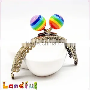 8.5cm 3.35inch Candy Ball Bronze Round Engraving Embossed Lace Purse Frame thumbnail-5