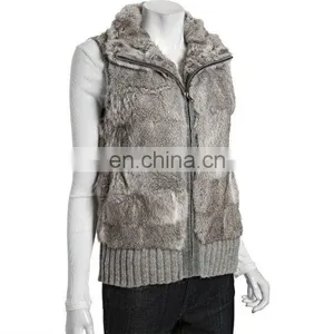 Cutting Genuine Rabbit Fur Knit,zip Front Vest /dyed Gray thumbnail-1