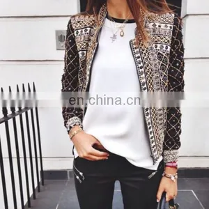 2017 Wholesale Mature Style Brown Vintage Printed Small Jacket for Woman thumbnail-2