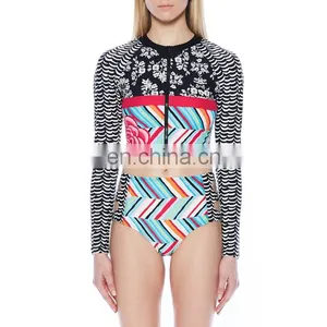 Full Zip Front All Over Print Rash Guard for Women Printed Swim Top Crop Top Women thumbnail-1