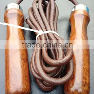 Jump Rope / Skipping Rope Red Wooden Handle - Adjustable Leather Rope - Weight Installed thumbnail-2