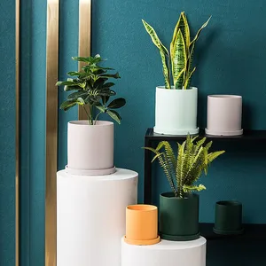 Morandi Color Fresh Round Ins Style Ceramic Vase Flowerpot For Scindapsus Aureus Potted Plant thumbnail-2