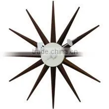 Home Decorative Walnut Sunburst Clock Wall Mounted Clock Quality Choice thumbnail-1