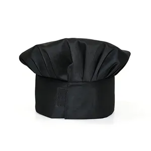 Solid Pleated Chef Hat Oil Resistant Kitchen Work Hat Adjustable Catering Uniform Cap Custom Embroidery thumbnail-4