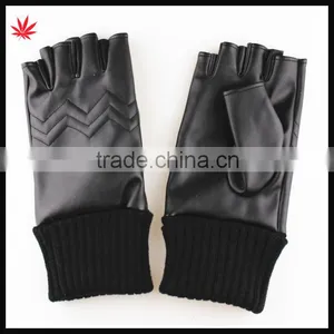 2015 Fashion Knitted Ending Fingerless PU Gloves for Autumn thumbnail-1