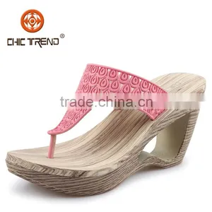 2015 Retro Style Wedges Slippers Waterproof Slippers Wooden Bottom Slippers thumbnail-1