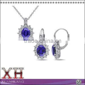 Sterling Silver Cubic Zirconia Blue and White Sapphire Jewelry Set Wholesale thumbnail-1