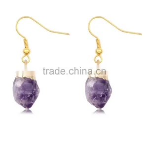 New Arrive ! Natural Amethyst Pendant Earrings Raw Amethyst Earrings thumbnail-1