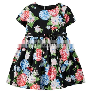 Girl's Party Prited Flower Cotton Short Sleeve Dress thumbnail-1