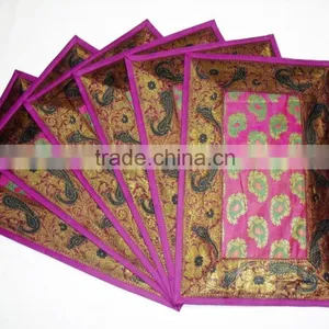 Indian Silk Table Runner With 6 Place Mats & 6 Coaster in Purple Color Size 16*62 thumbnail-2