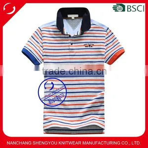 Custom Yarn-dyed Cotton Fabric Adults Short Sleeve Striped Polo t Shirt thumbnail-1
