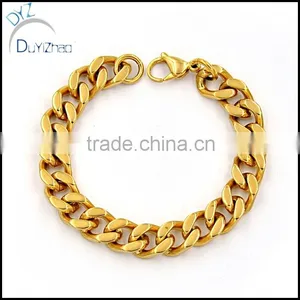 9inch-36inch Stainless Steel Gold Plated Curb Mens Cuban Chain Necklace Bracelet thumbnail-1