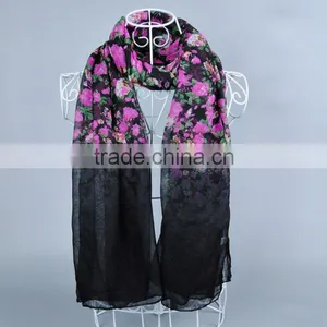 OMBRE Fashion Scarf Flower Pattern Women Voile Scarves 180*90 Pashmina Shawls Muslim thumbnail-5