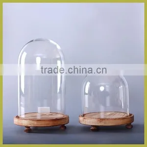 Flower Glass Dome With Wooden Base Set of 2 thumbnail-1