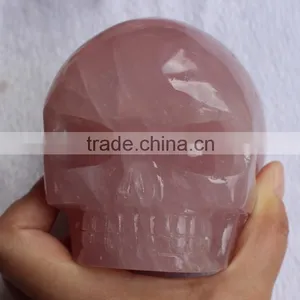 Natural Rose Quartz Crystal Baby Forehead Skull Carving thumbnail-1