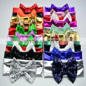 Beautiful Fancy Baby Knit Headbands With Bows - Glitter Sequin Bow With Shiny Elastic Hairbands thumbnail-1
