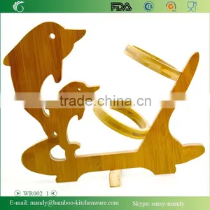 WR002 Dolphin Shape Bamboo Wine Rack, Bamboo Holder for Wine thumbnail-2