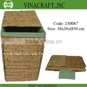 Water Hyacinth Folding Laundry Basket With Liner Inside thumbnail-1