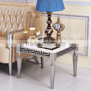 Mirrored Metal Feet Marble Top Side Table thumbnail-4