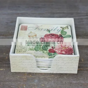 S/7 Square Plastic Coster, Rose Decal Cup Coaster Holder thumbnail-1