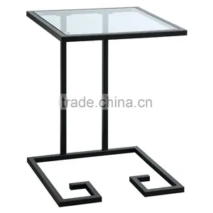 New Simple Design Hotel Furniture Metal Iron Black Display Table With Glass Top thumbnail-1