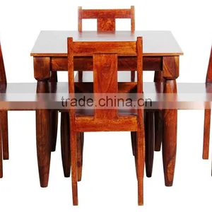 Shiny Brown Wooden Dining Set With Four Chairs thumbnail-1