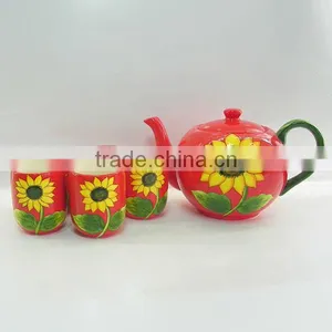 Hot Sale Red Sunflower Ceramic Tea Set thumbnail-1
