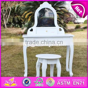 2017 New Design Youth Bedroom White Solid Wooden Dressing Table Chair W08H072 thumbnail-4