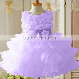 Retail !2014 New Sleeveless Waist Chiffon Dress Girls Toddler 3D Flower Tutu Layered Princess Party Bow Kids Formal Dress--1pcs thumbnail-4