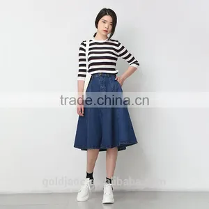 Wholesale Custom Long Denim Skirts Blue Jean Skirts for Women thumbnail-1
