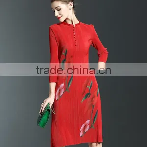 Vintage Chinese National Stand Collar Women Dresses 2017 thumbnail-2