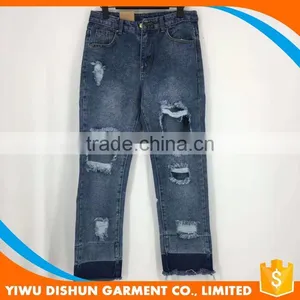 Women Latest Design Straight Pants Jeans With Holes thumbnail-1
