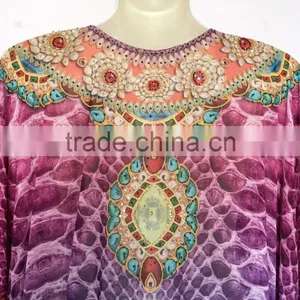 DIGITAL Print Georgette Crystal Embellish Kaftan CAFTAN Tunic Poncho Blouse thumbnail-4