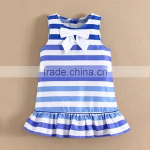 MOMANDBAB CUTE Children Dress Girls Seasides Blue White Striped Dress Childten Clothes Summer thumbnail-1