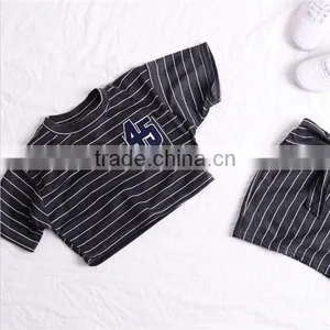Wholesale Girls Striped Clothing Sets Jersey Sports Casual Clothing Sets thumbnail-2