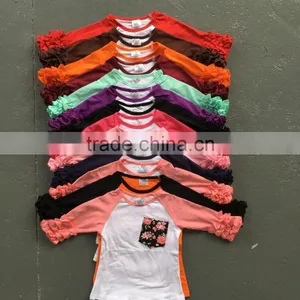 Free Shipping Girls Clothes O-neck Baby Girls Kids Icing Ruffle Raglan Tops Shirts Girls Casual Tops Fall Autumn Top T-shirt thumbnail-1