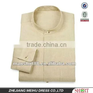2016 Latest Style Men 100% Linen Band Collar Long Sleeve Sport Casual Shirt thumbnail-1