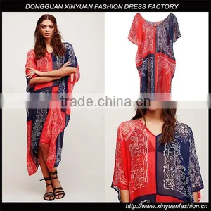 Women Plus Size Beach Bohemian Printed Dress India Ladies Chiffon Boho Loose Maxi Dresses thumbnail-1