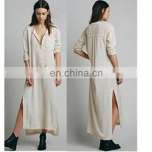 High Quality Muslim Woman Wear, High Low Cotton Long Sleeve Dress Design thumbnail-3