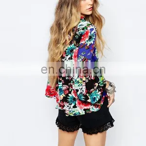 2016 New Designs Blouses Designs Long Sleeve Mosaic Blouses Print Latest Fashion Blouse Design thumbnail-1