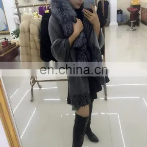 2016 Winter Genuine Pashmina Shawl With Fox Fur Collar Fashion Cashmere Cape thumbnail-3