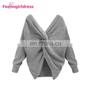 Custom Private Label Ladies Crop Top Long Sleeve Women Knitted Sweater thumbnail-4