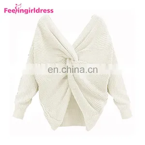 Private Label Women Jumpers Loose Long Sleeve Crop Top Knitted Sweater Women thumbnail-1