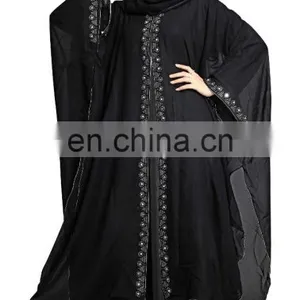 2017 Dubai Abaya Style Free Size Chiffon Shrug With Hood Cap + Plain Lycra Burkha + Chiffon Dupatta With Lace thumbnail-3