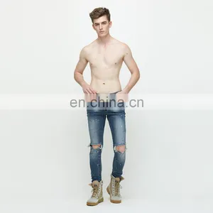 DiZNEW Wholesale Fashion Ripped Denim Pants Custom Printed Blue Ripped Casual Jeans thumbnail-7