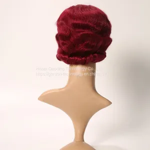 Qualified Red Wine Color Short Human Hair Wig Direct Factory thumbnail-3