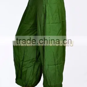 Indian Women Rayon Green Color Pockets Harem Pants Causal Trouser Yoga Dance Baggy Hippie Genie Casual Pants 2007GR thumbnail-1