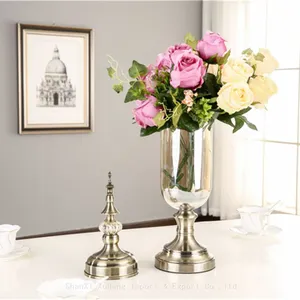 High Stand Ramadan Vase Decor Luxury Gold Wedding Crystal Vase With Lid Flower Glass Arrangement thumbnail-5